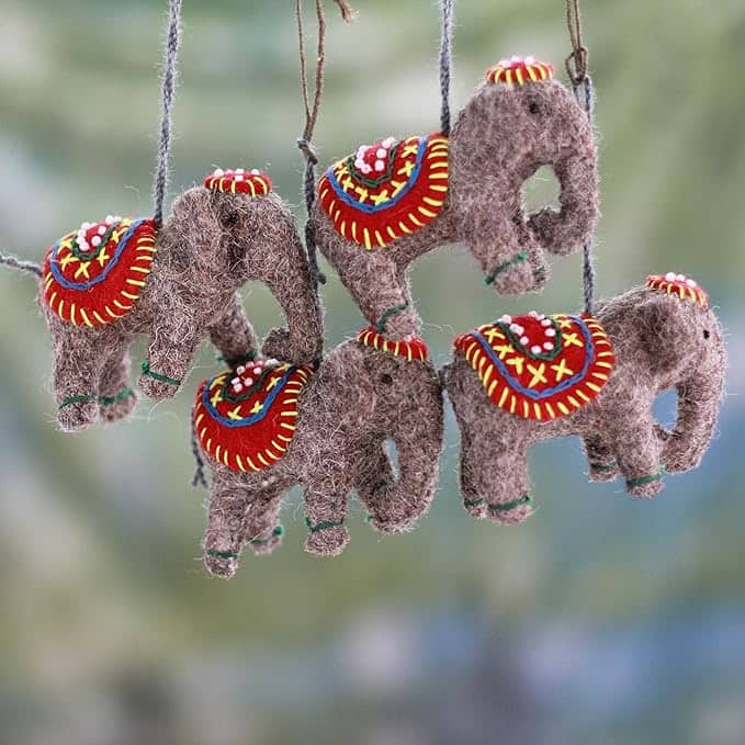 Cute Colorful Elephants in Red Set of 4 Handmade Elephant Ornaments By Rajesh ghloth
